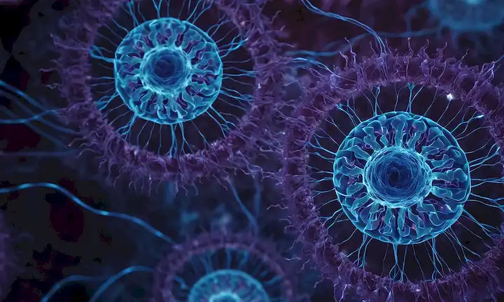 Escaneo cerebral 3D, neuronas en forma de espiral, sinapsis azul brillante, redes neuronales en movimiento, patrones abstractos, formas fractales, ajuste de laboratorio futurista, científicos observando desde arriba, pantallas de computadora mostrando flujos de datos, alambres y cables enredados alrededor del equipo, iluminación de enfoque suave, colores de fondo de azules profundos y púrpuras