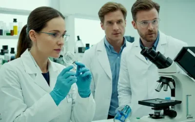 2 científicos en capas de laboratorio