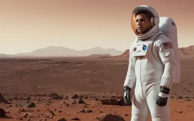 Un joven Pablo Álvarez en un traje de espacio blanco