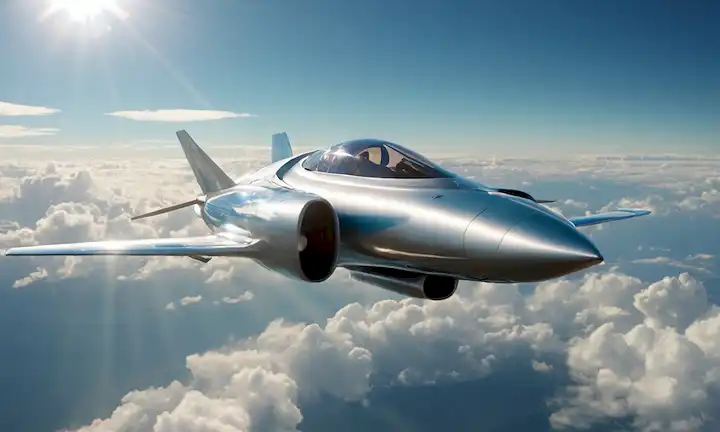 un avión futurista con cuerpo metálico elegante