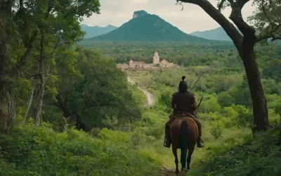 Indígena del siglo XVI Los americanos montando a caballo en un bosque exuberante