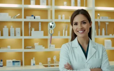 Un dentista sonriente de pie orgulloso en una moderna clínica dental