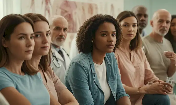 un grupo de personas con diferentes tonos de piel y edades