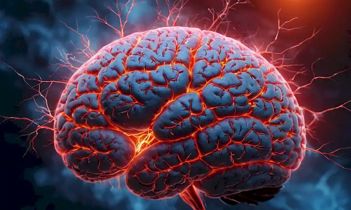 Un cerebro de personas con neuronas y sinapsis resaltado