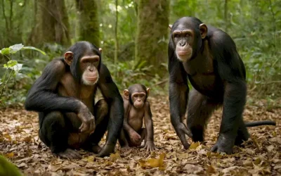 2 chimpancés adultos con expresiones angustiadas