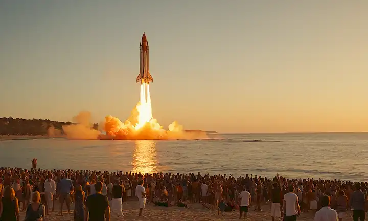 Un cohete volando desde un vasto océano