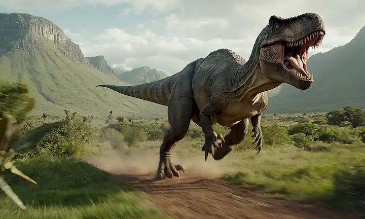 Un T-Rex a mitad de paso