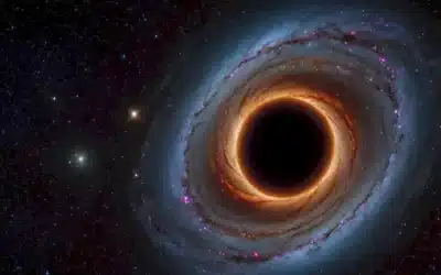 curvas 3D entrelazadas alrededor de una galaxia giratoria