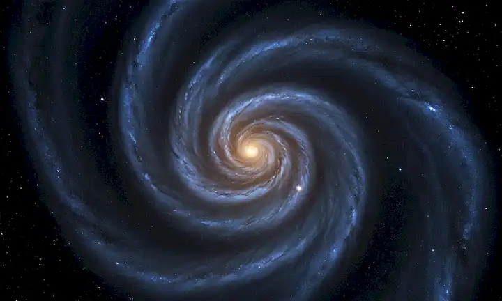 Visualización 3D de curvatura espacial, objetos masivos tejidos, galaxias y estrellas orbitando, danza cósmica, vórtex giratorio, ondas gravitacionales madurando, doblando luz alrededor de objeto masivo, distorsión espacial
