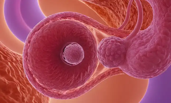 Reproducción 3D de un sistema reproductivo de gatos, con útero, cervix y ovarios destacados en colores vibrantes, rodeado de curvas de fluido, iluminación suave para transmitir tranquilidad y comprensión