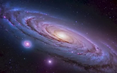 2 gemelos galácticos orbitando en un espacio azul oscuro