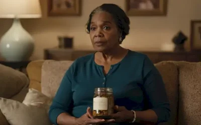 Mujer en sus 60s con características afroamericanas sentado en un sofá