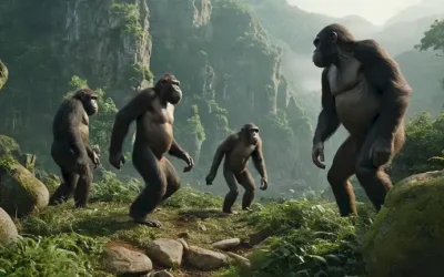 ilustración 3D de primates como humanos