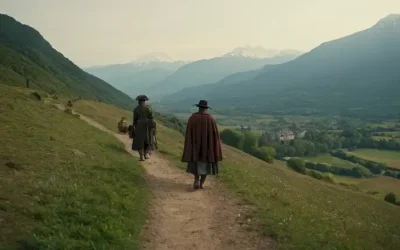 Paisaje europeo del siglo XVII con una cordillera lejana