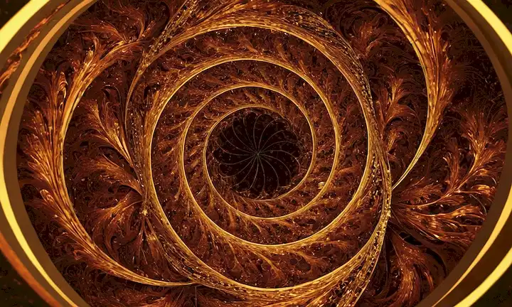 formas 3D, patrones giratorios, símbolos matemáticos, fractales, formas geométricas, colores vibrantes, composición dinámica, interconexión, representación visual de relaciones numéricas