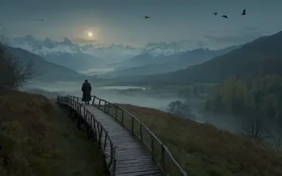 pintura paisajística del siglo XIX con luz de luna débil