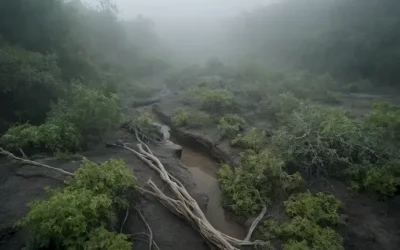 huesos sumergidos en niebla malvada