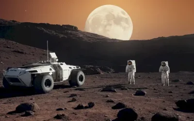 Estación espacial con brillante superficie metálica