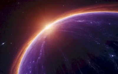 ilustración 3D de rayos de luz curvados que rodean un cuerpo celeste masivo y brillante