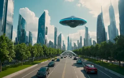 Paisaje urbano futurista en 3D con rascacielos impresionantes