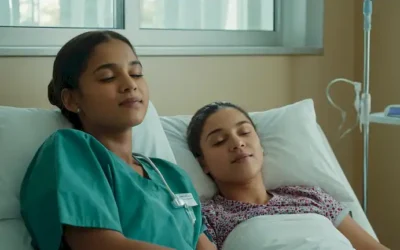 paciente de 15 años con leucemia en una cama de hospital