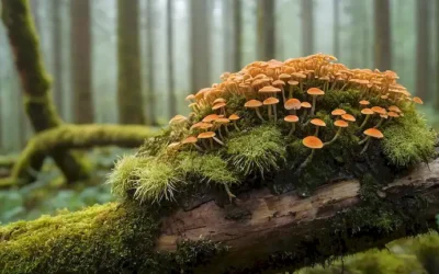 Fungi creciendo en una rama de árboles