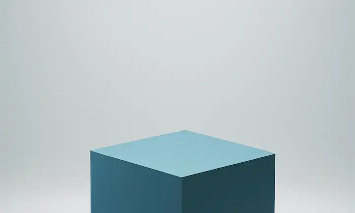 Forma geométrica 3D, cubo perfectamente simétrico, paleta de color pequeña y plana, ilustración de concepto matemático, representación visual del número ocho, elemento de diseño abstracto, fondo minimalista, efectos de afeitado simple, líneas precisas, contraste de color limitado