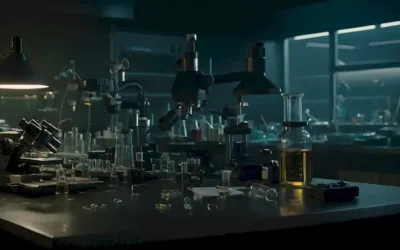 Una escena de laboratorio oscura y lúcida