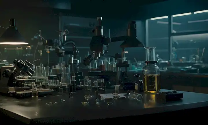 Una escena de laboratorio oscura y lúcida