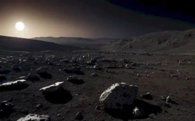 Superficie lunar con terreno oscurecido