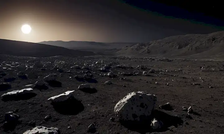 Superficie lunar con terreno oscurecido