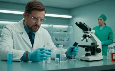 2 científicos en capas de laboratorio
