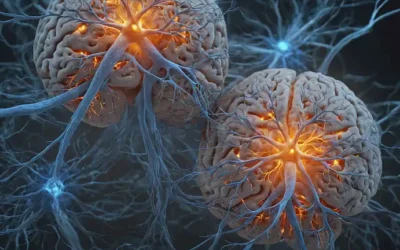 Escaneo cerebral 3D con neuronas azules brillantes