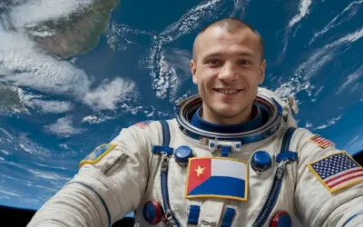 Un Oleg Kononenko sonriente en su traje