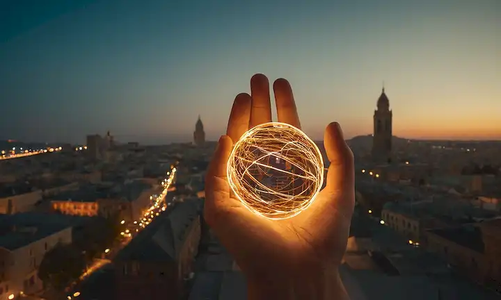 una persona rodeada de espumosos orbes de energía