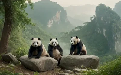 Un paisaje sereno con unos cuantos árboles altos