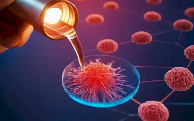 Células 3D con células de leucemia en rojo