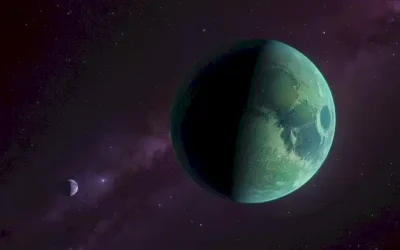 Un planeta terrestre verde azul con anillos