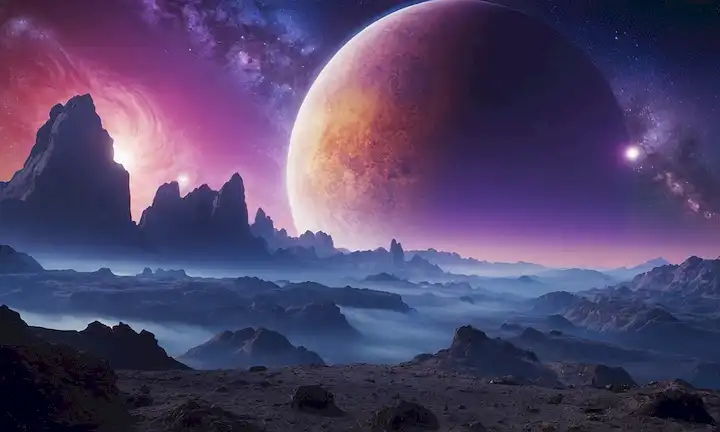 3-5 planetas distantes orbitando una estrella brillante