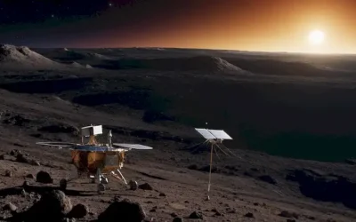 Una escena de superficie lunar con un horizonte brillante