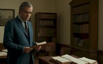 1960s Científico español solo en una tranquila biblioteca o oficina
