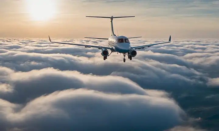 Un cielo nublado con nubes blancas suaves, una suave niebla rodando, un pequeño avión volando bajo, equipo de observación a bordo, gotas de lluvia formando, vapor de agua subiendo, nubes engrosando, un toque de cielo azul mirando a través, un sentido de serenidad, humedad atmosférica visible, iluminación sutil, belleza natural mostrada