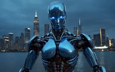 robot 3D con extremidades metálicas líquidas
