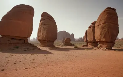 Paisaje desértico rojo naranja con formaciones rocosas retorcidas