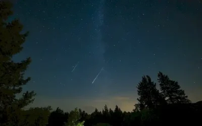 un claro cielo nocturno con lluvia de meteoros Perseid